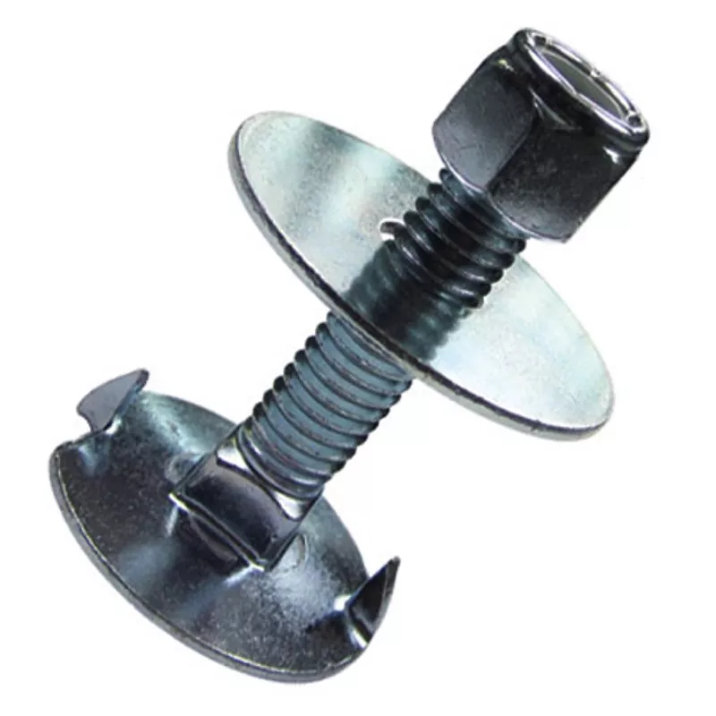 Fanged elevator bolt with fender washer and nylon nut
