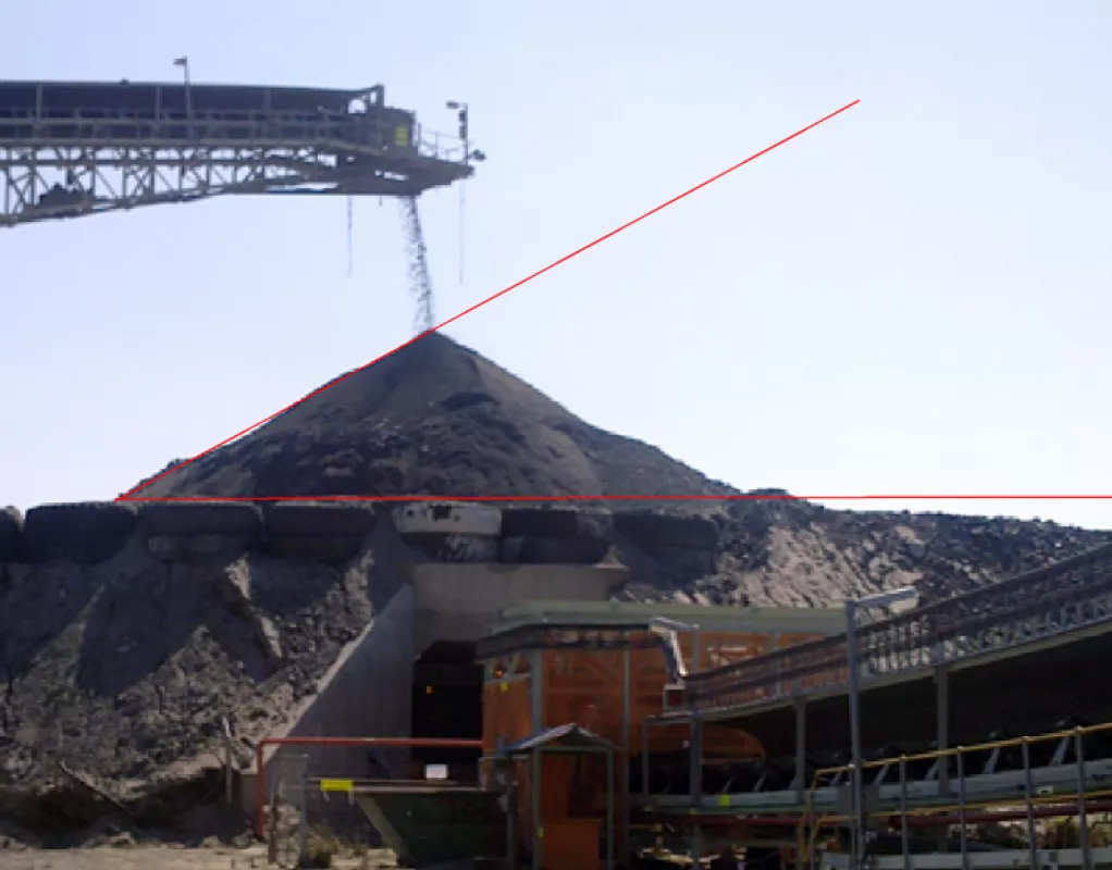 Fig. 18: Existing stockpile – run-of-mine ore – angle of repose = 34° for 5% moisture content.
