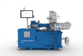 The latest generation of the Coperion ZSK 18 MEGAlab laboratory extruder combines proven ZSK series functions with new developments that focus on flexible and intuitive handling. (Photo: Coperion, Stuttgart/Germany)

