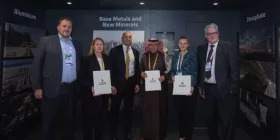 Signing of the Master Aggreement with Dr. Hannes Storch (VP Metals and Chemical Processing Metso), Piia Karhu (President Metals Metso), Robert Wilt (CEO Ma’aden), Hassan Al Ali (EVP Phosphate Ma’aden), Lucretia Löscher (COO thyssenkrupp Uhde) and Michael Petzinna (Head of Coke Plant &amp; Inorganic Acids thyssenkrupp Uhde).
