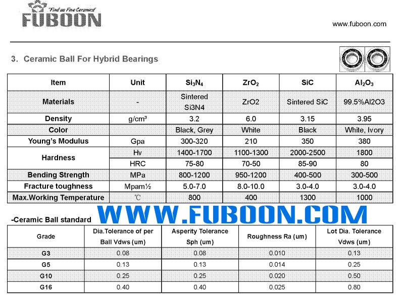 ceramic ball for hybrid bearings
