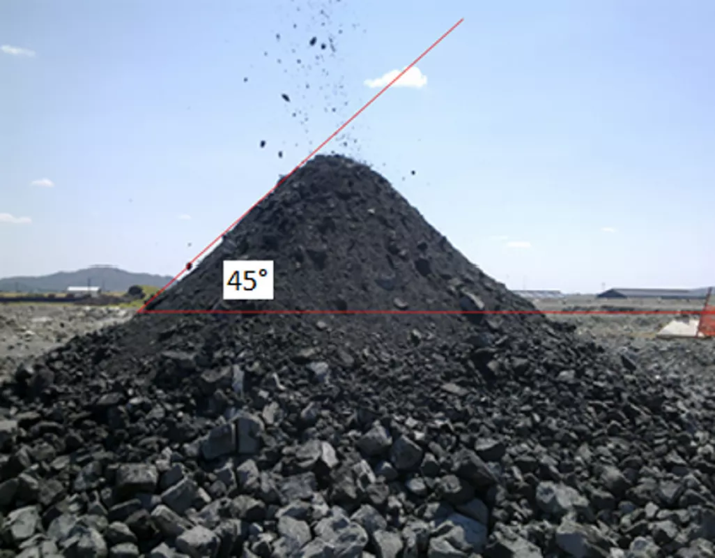 Fig. 19: Temporary stockpile – run-of-mine ore – angle of repose = 45° for 10% moisture content.
