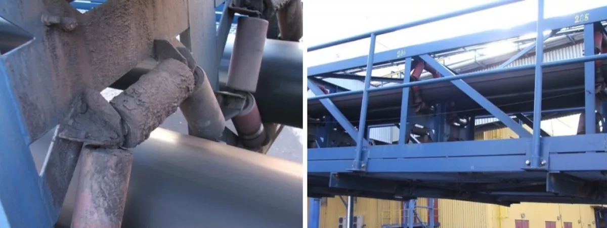 Fig. 2. Example of situation when the conveyor belt does not have a contact with all idler rolls in the hexagonal idler housing.