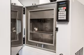 Belt samples are frozen using liquid nitrogen
