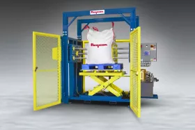 Flexicon's Dual-arch Bulk Bag Conditioner increases overhead clearance for easier insertion and removal of palletised bulk bags using a forklift. (Picture: ©Flexicon)
