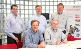 Pictured left to right are, in front: Chris Keller, IPEG CEO and Heinz Schneider, Pelletron President; in back: Kirk Winstead, IPEG COO, John Erkert, IPEG CFO and Paul Wagner, Pelletron Vice President.
