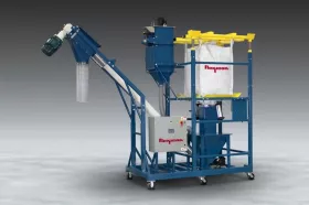 Flexicon Mobile Bulk Bag Discharger with Flexible Screw Conveyor allows rapid, dust-free transfer of abrasive and high-density bulk solid materials to process equipment and storage vessels at multiple plant locations.
