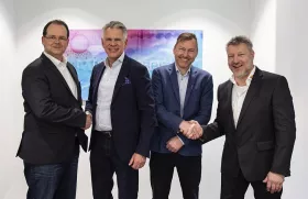 From left to right, Markus Pauli (CEO of Microtrac MRB), Bjarke Pålsson (Co- CEO and Owner of Mark &amp; Wedell), Torben Ekvall (Co-CEO and Owner of Mark &amp; Wedell), Robert Waggeling (International Sales Manager, Microtrac MRB).

